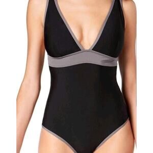 NWT New Calvin Klein One Piece Swimsuit 16 Black Gray Padded